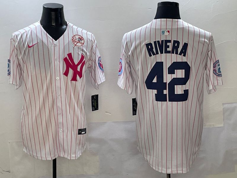 Men New York Yankees #42 Rivera White Stripe Jointly Name Nike 2025 MLB Jersey style 5->new york yankees->MLB Jersey